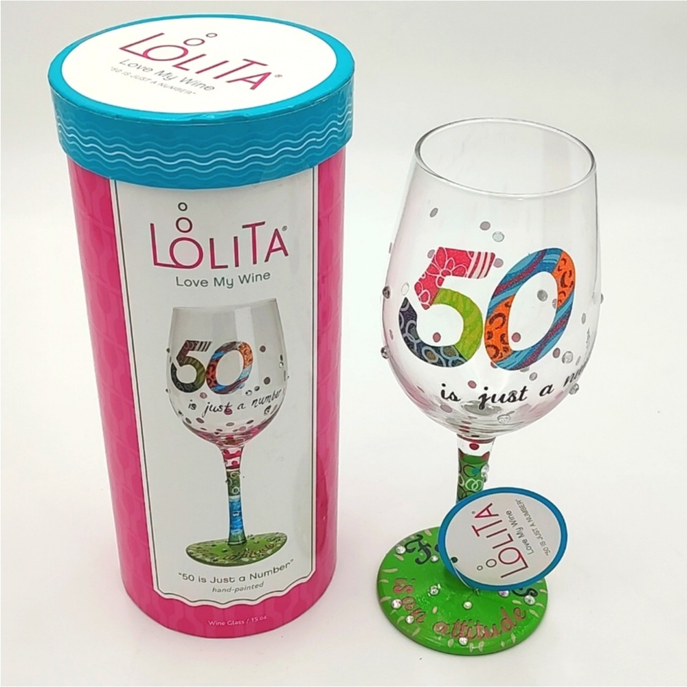50th Birthday Lolita Wine Glass Hand Painted - 50 Is Just A Number